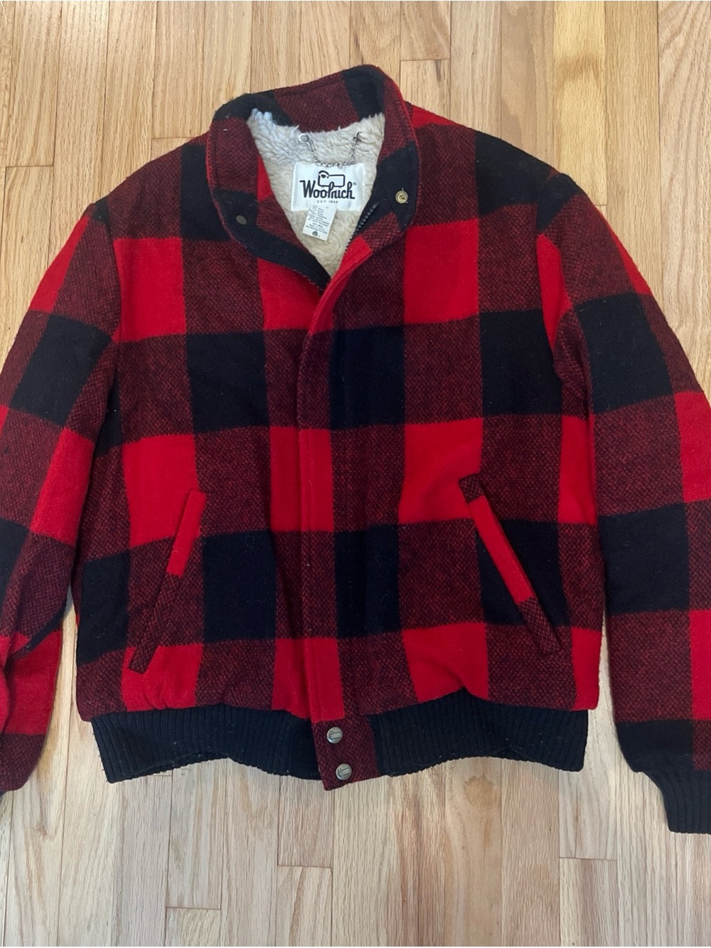 Vintage Woolrich Jacket Womens Medium Plaid Wool Sherpa Lined Bomber Full Zip